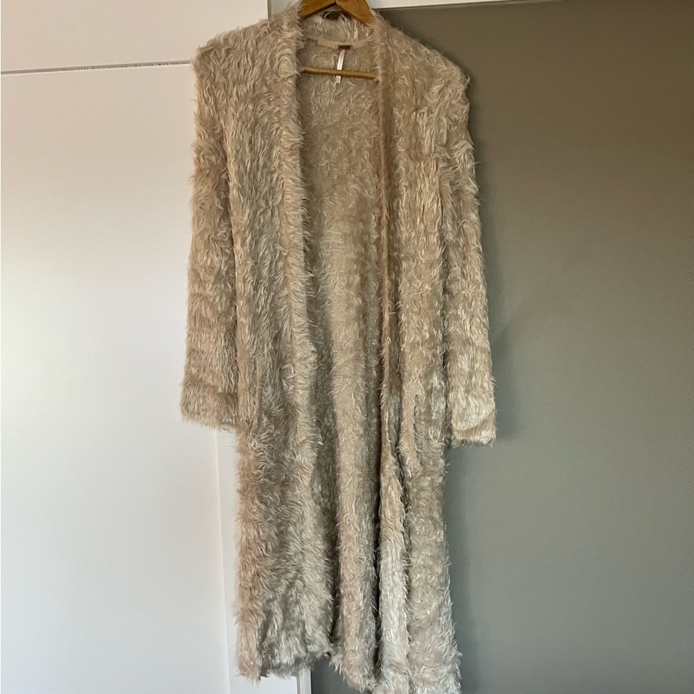 Free People Long Sleeve Long Fuzzy Duster